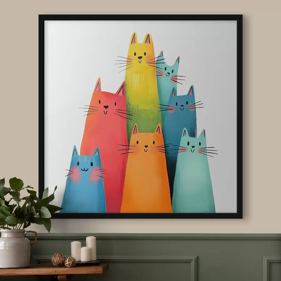 Glezna Abstrakti daudzkrāsaini kaķi f40041