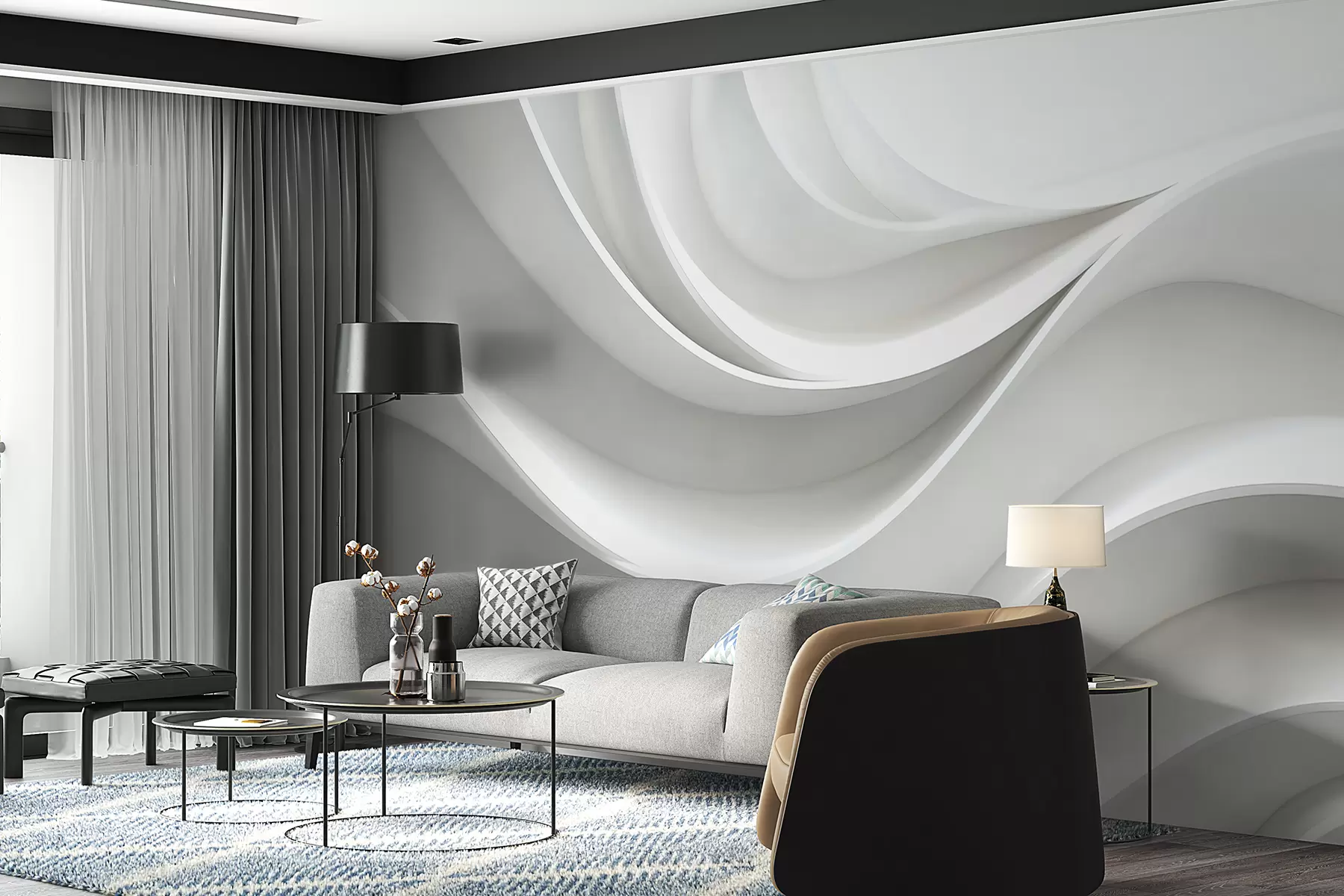 Fototapetes Balta 3D tilpuma abstrakta viļņa forma w01471