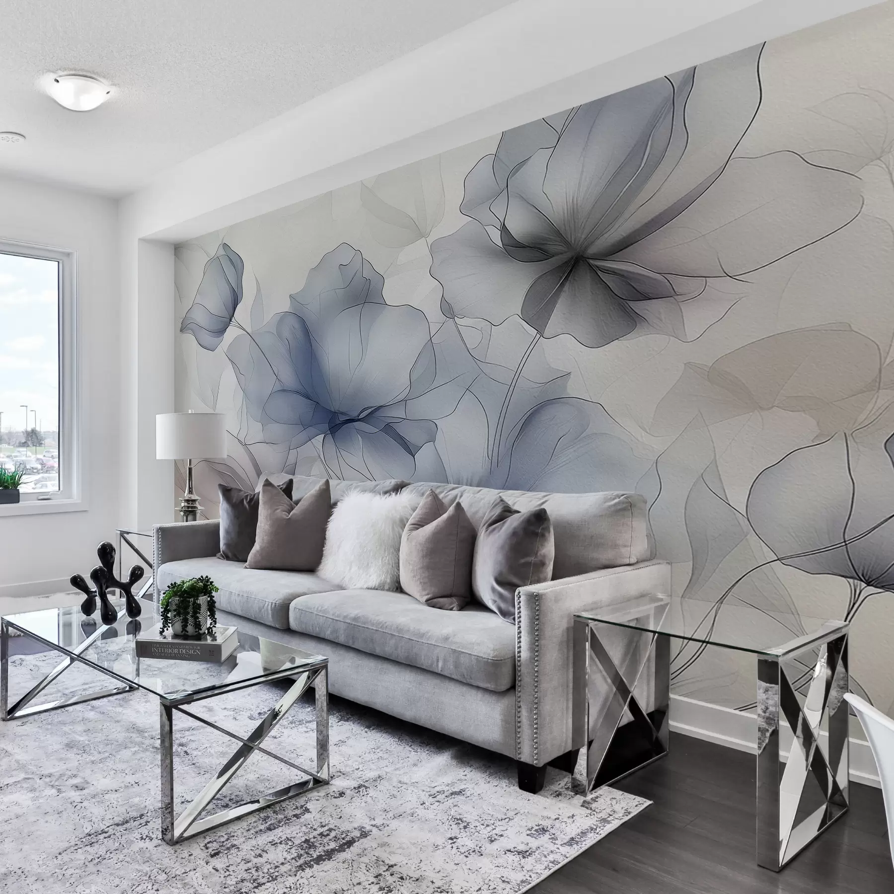 Glezna Abstrakti ziedi uz betona sienas w01037