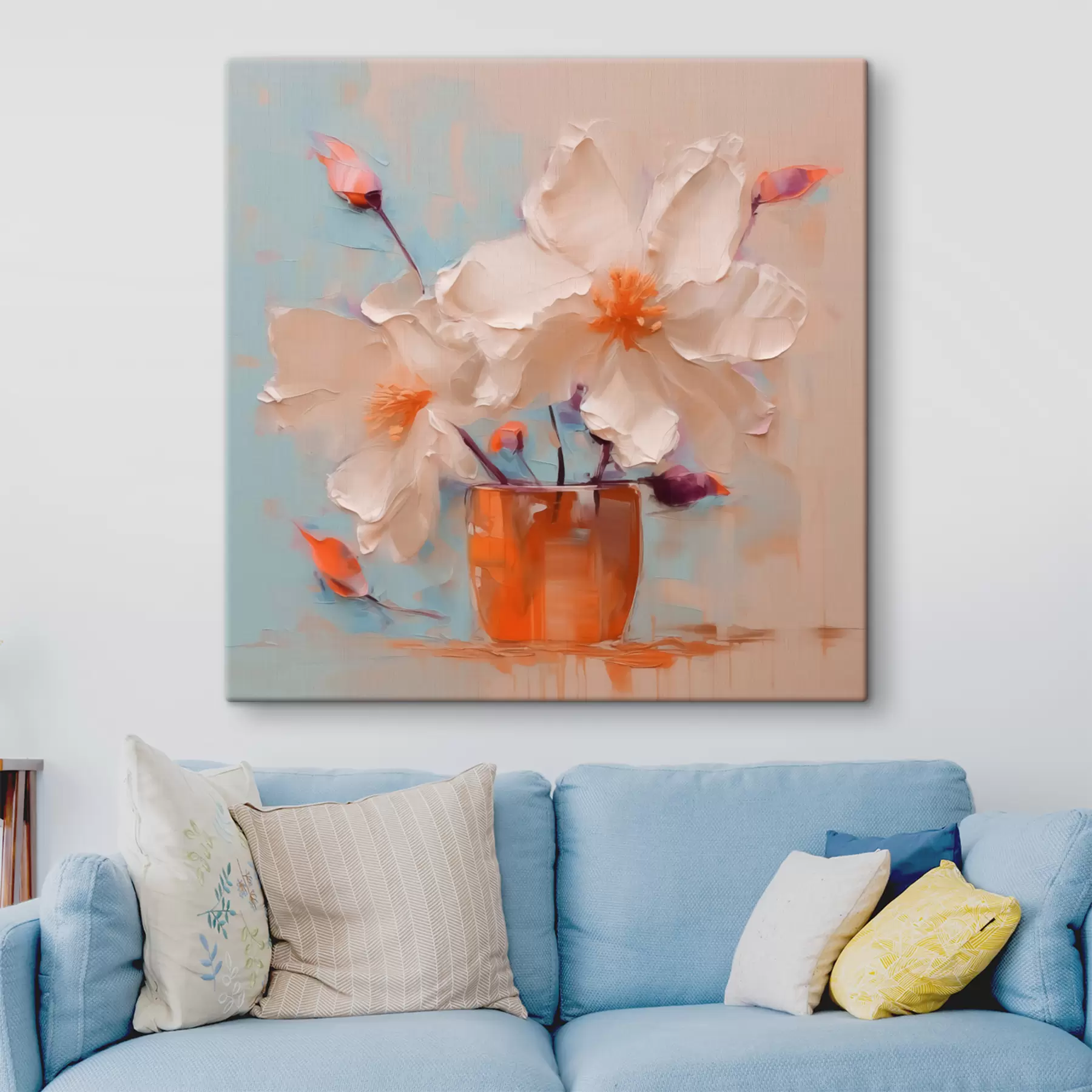 Glezna Narcises vāzē, baltas, oranžas, bēšas, zilas s40520