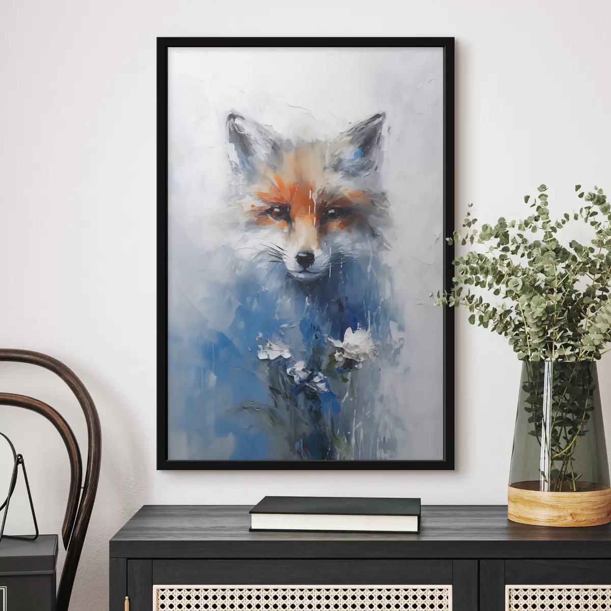 Plakāts Abstrakts lapsas portrets zilos krāsas plankumos f40524