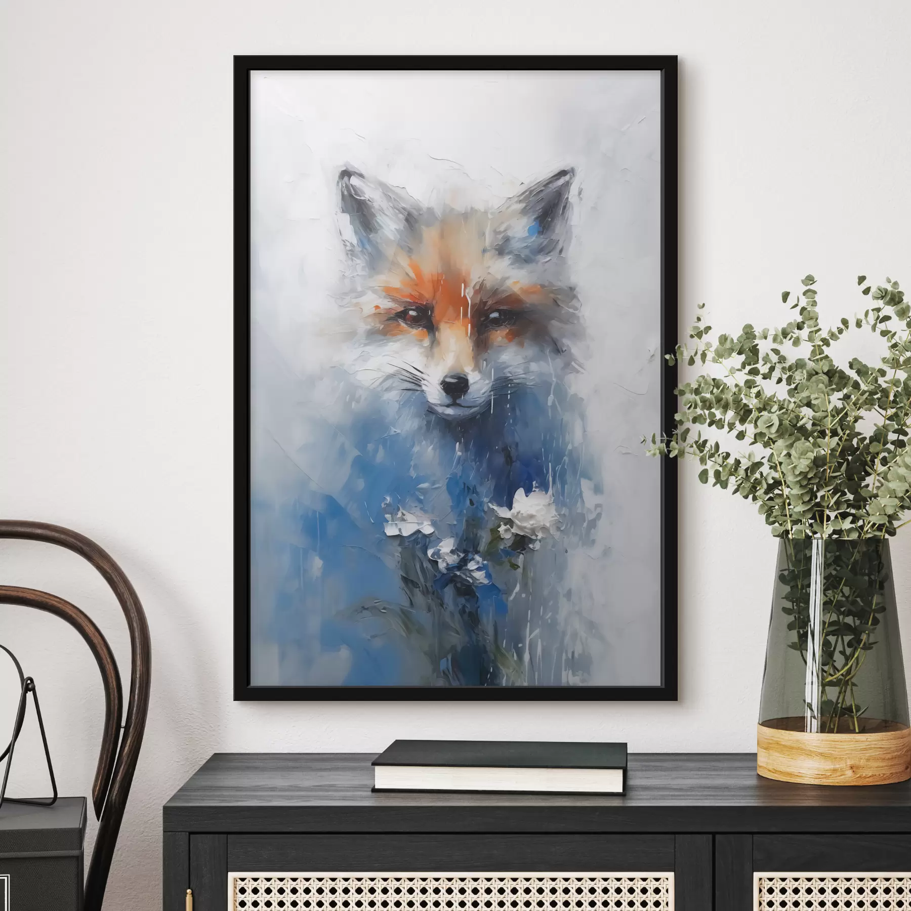 Glezna Abstrakts lapsas portrets zilos krāsas plankumos f40524