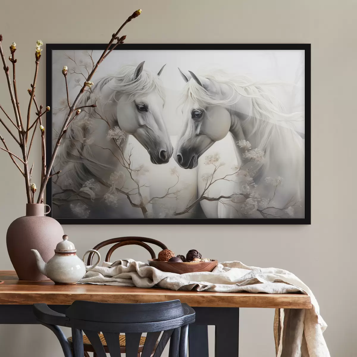 Plakāts Starp zariem divi zirgi f40530