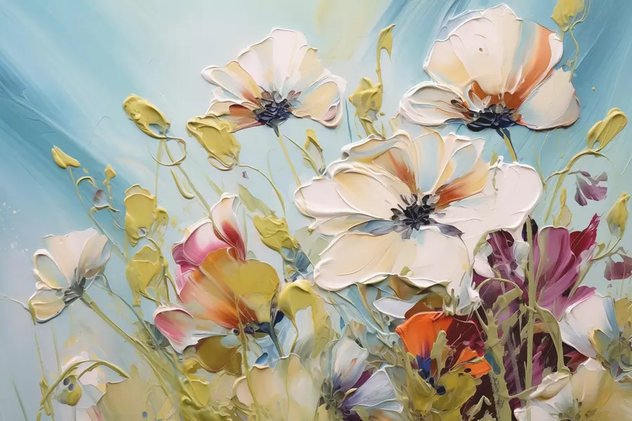 Fototapetes Abstraktas baltas magones uz zila fona, krāsas triepienu imitācija w01043