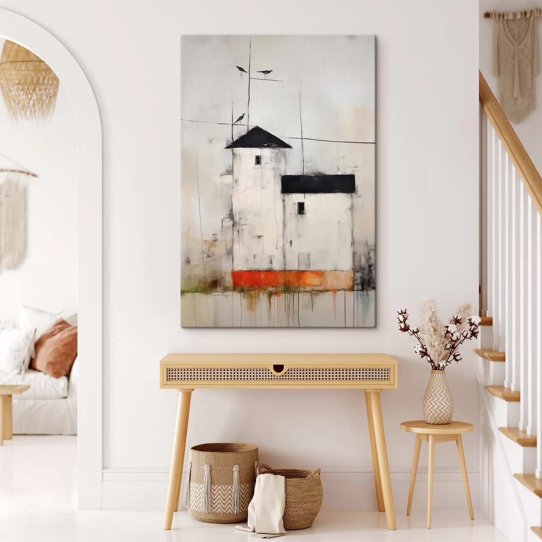 Fototapetes Abstrakta aina ar putniem un ēku s40685