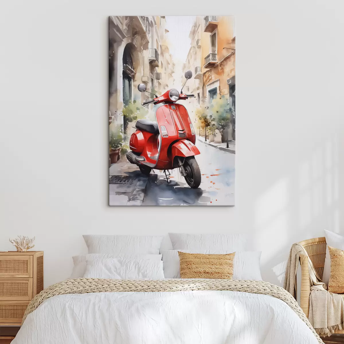 Glezna Sarkans motocikls uz Romas ielas akvarelis s40728