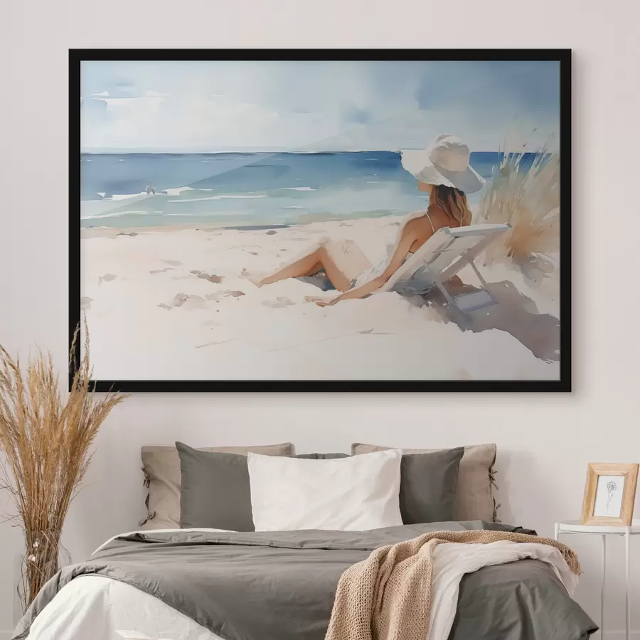 Fototapetes Meitene atpūšas pludmalē pie jūras akvarelis f40679