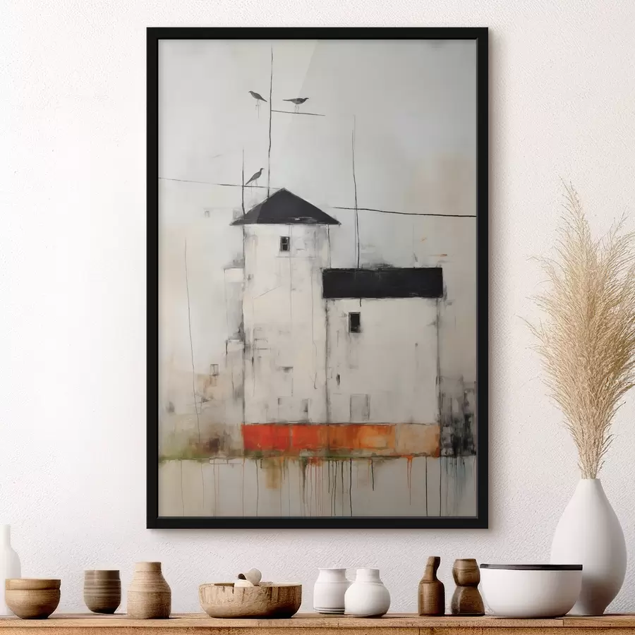 Fototapetes Baltas mājas ar melniem jumtiem, krāsotas ar netīrumu skrāpējumu un nobrāzumu tekstūru f40685