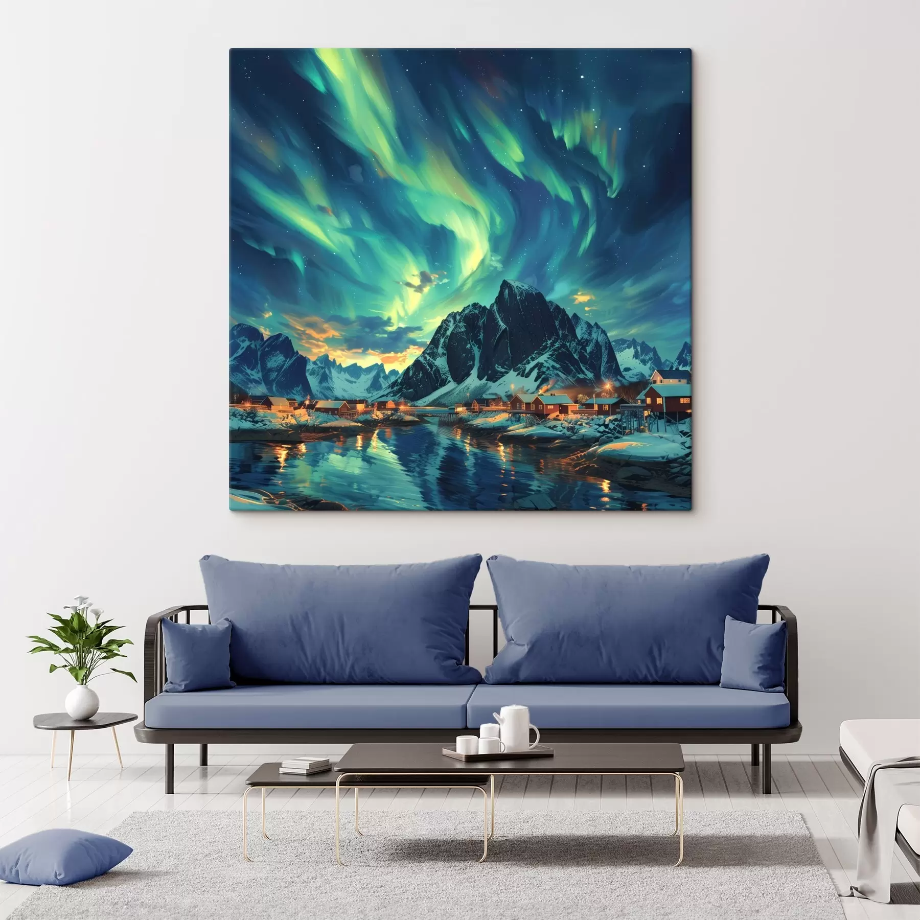 Fototapetes Lofotu salas, ziemas gaismas, ziemas ciemats s40299