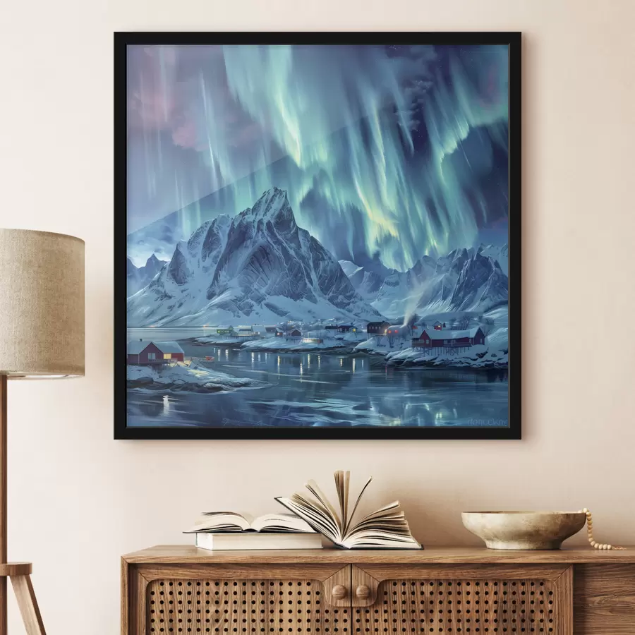 Fototapetes Maģiskās ziemas gaismas, ziemas ciemats Norvēģijā f40301