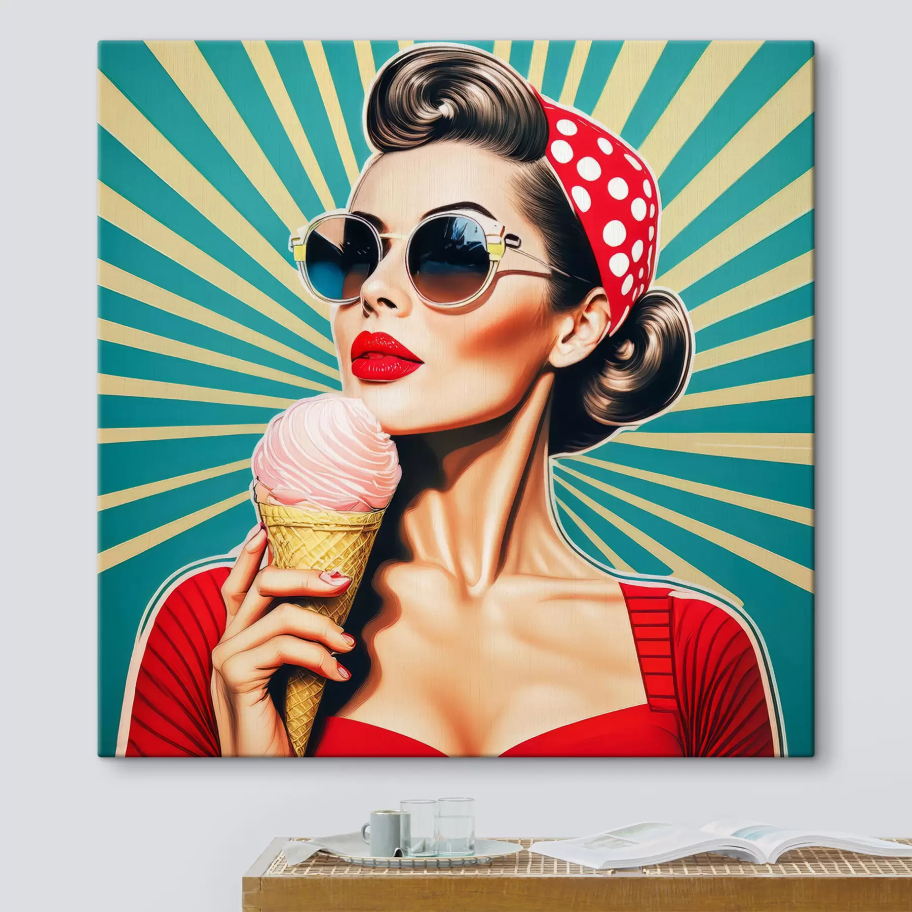 Fototapetes meitene ar saldējumu, pop art, pin-up, retro s40718