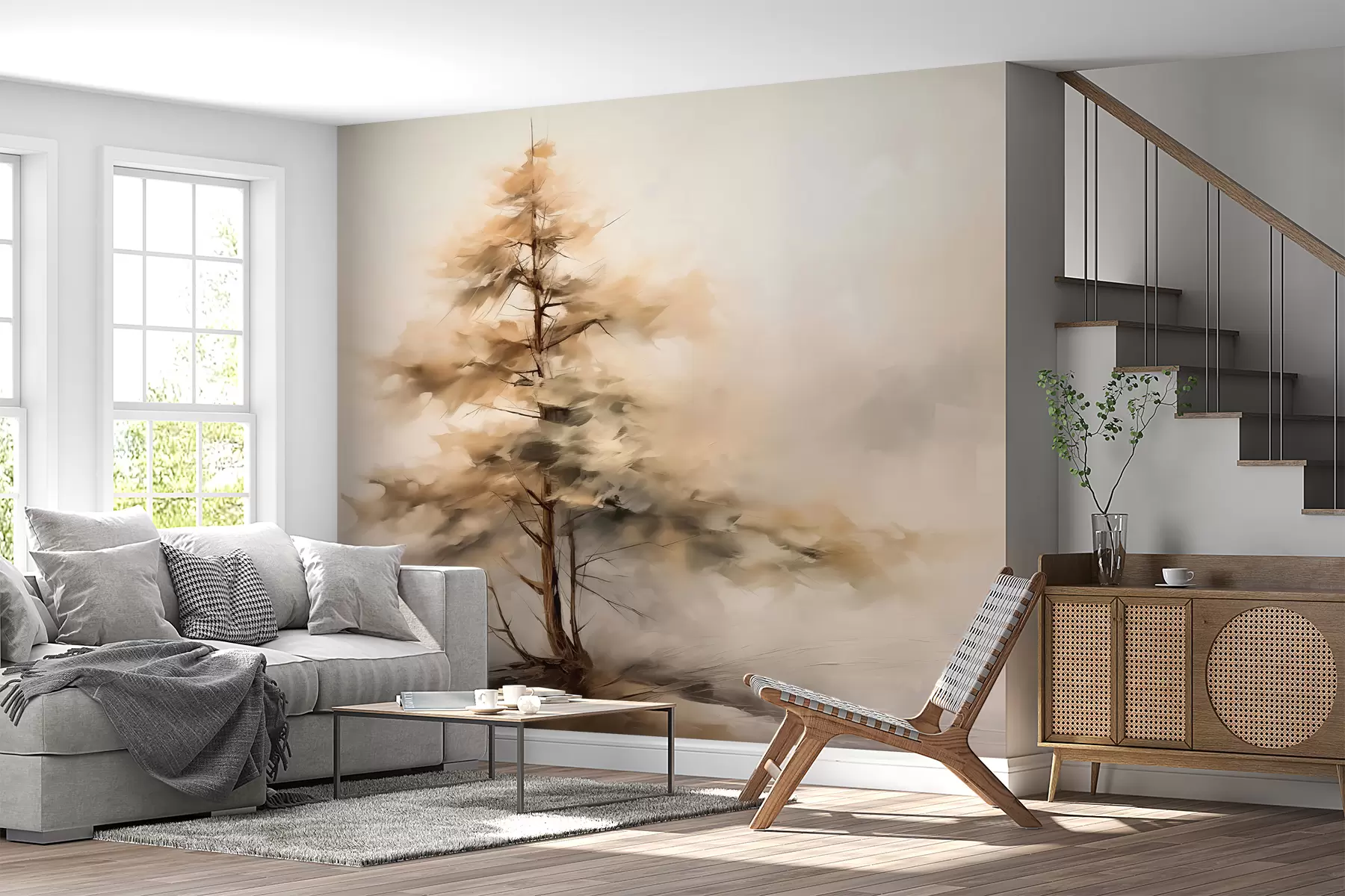 Fototapetes Vientuļš koks miglā w01616
