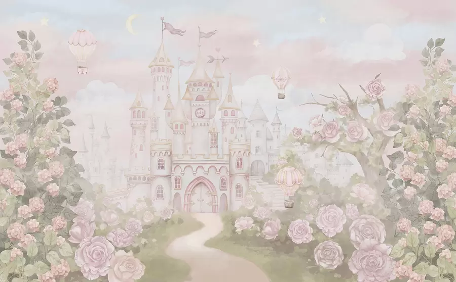 Fototapetes Maģiska pils ar lieliem ziediem un kokiem w01524