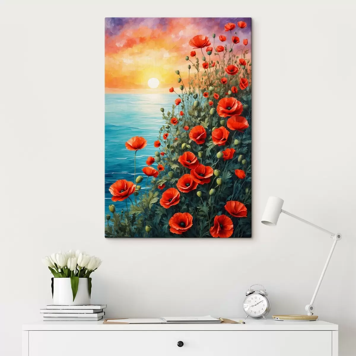 Glezna Ziedošas magones uz jūras fona s40637