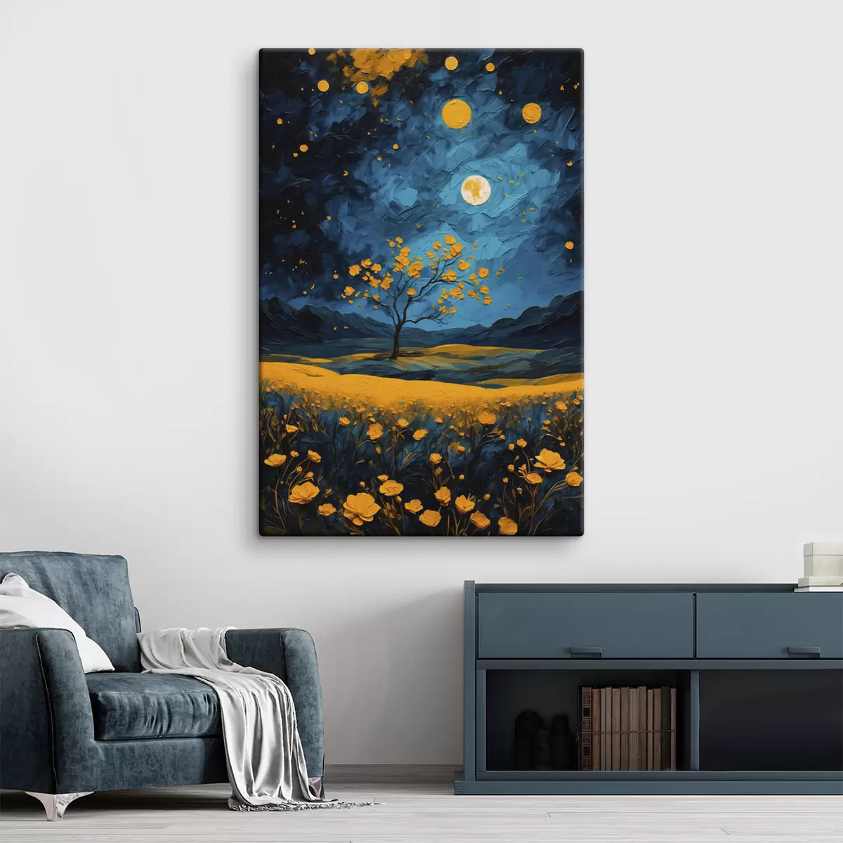 Glezna Dzeltenu ziedu lauks naktī s40643