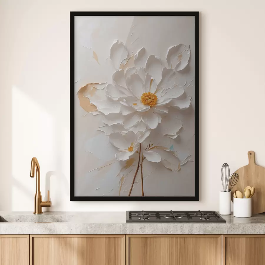 Fototapetes Balts zieds eļļā ar brūnu kātu f40619