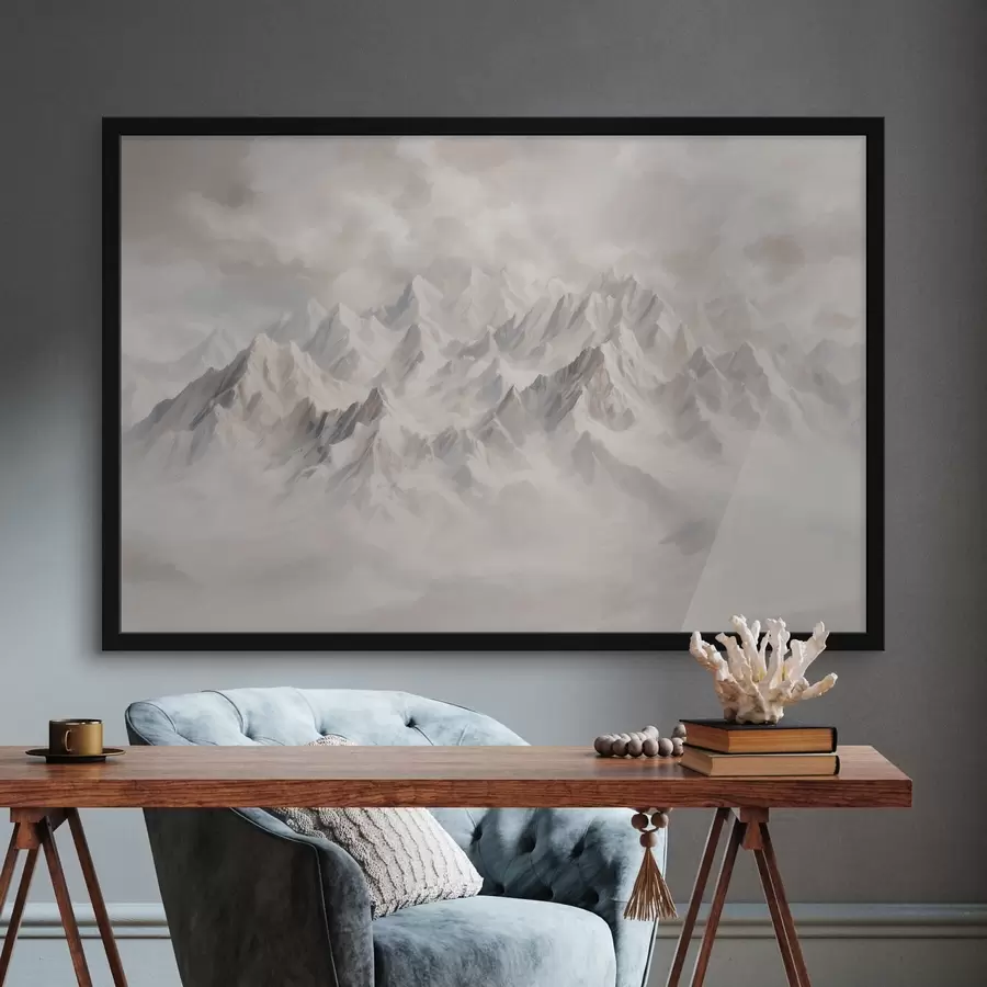 Fototapetes Balti sniegotie kalni miglā f40629