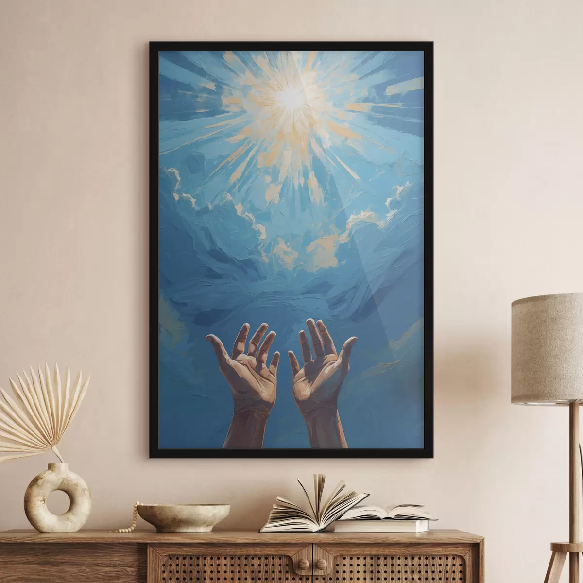 Plakāts Rokas uz saules fona f40692