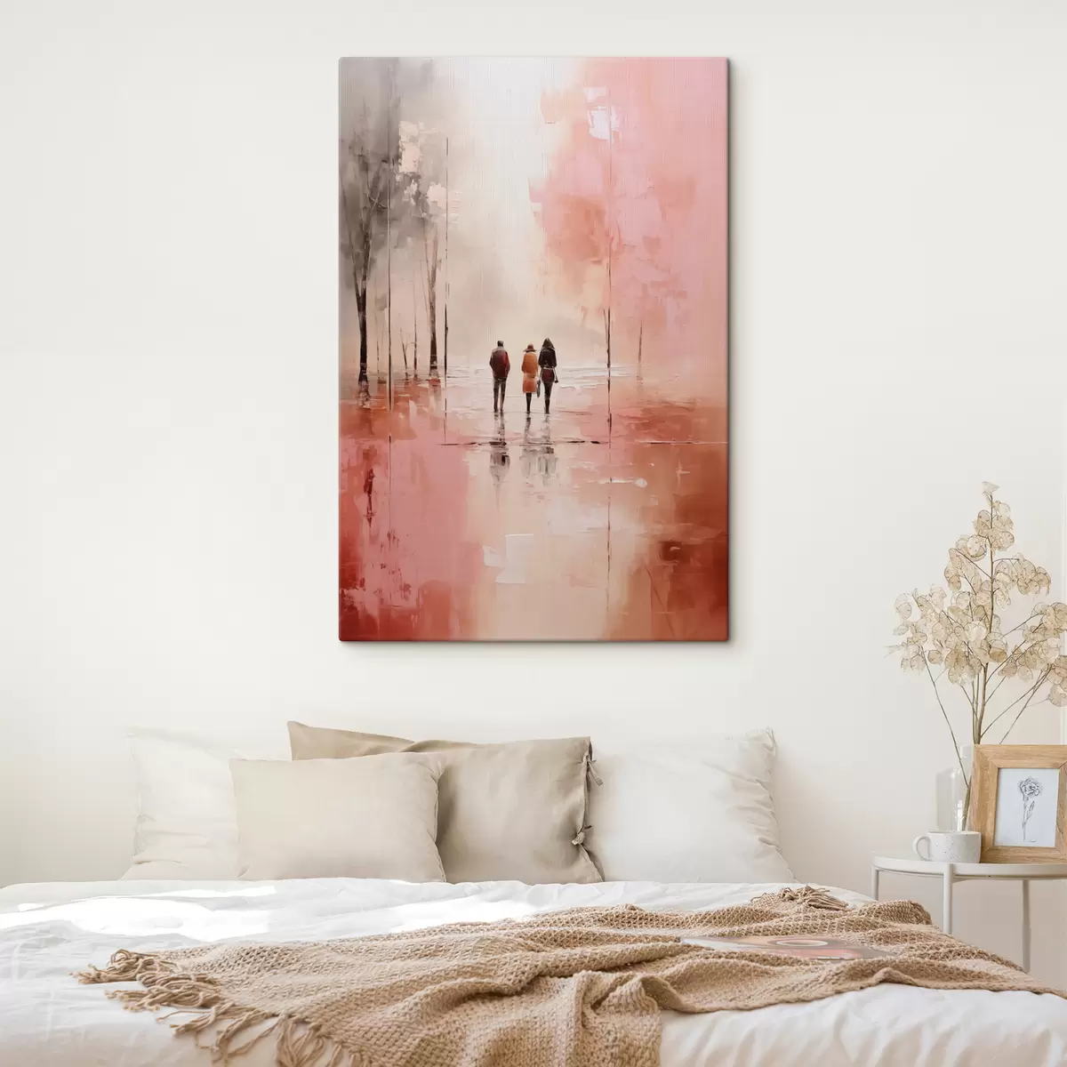 Glezna Cilvēki, kas staigā parkā abstrakts, rozā sarkanā krāsā s40802