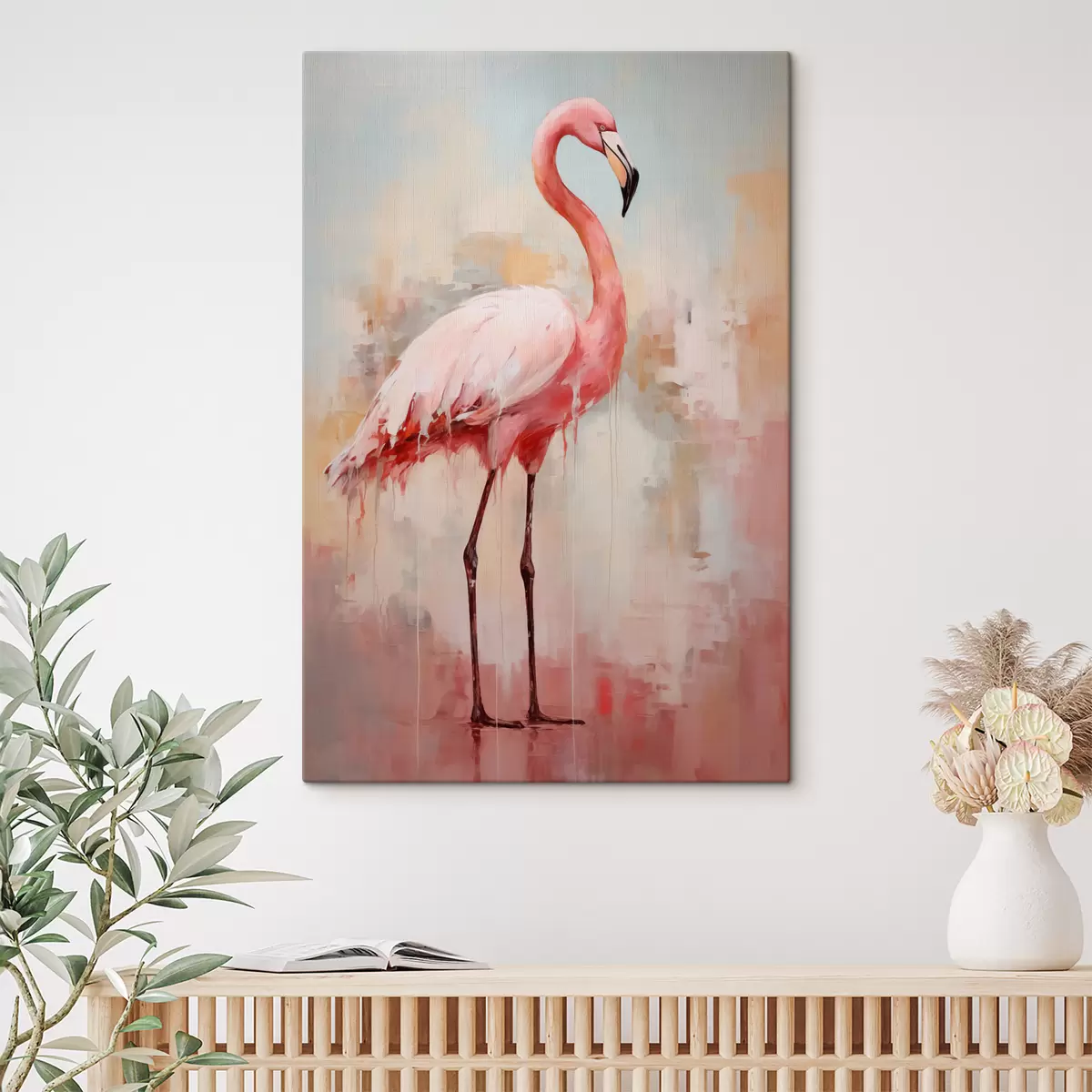 Glezna Rozā flamingo uz abstrakta fona s40805