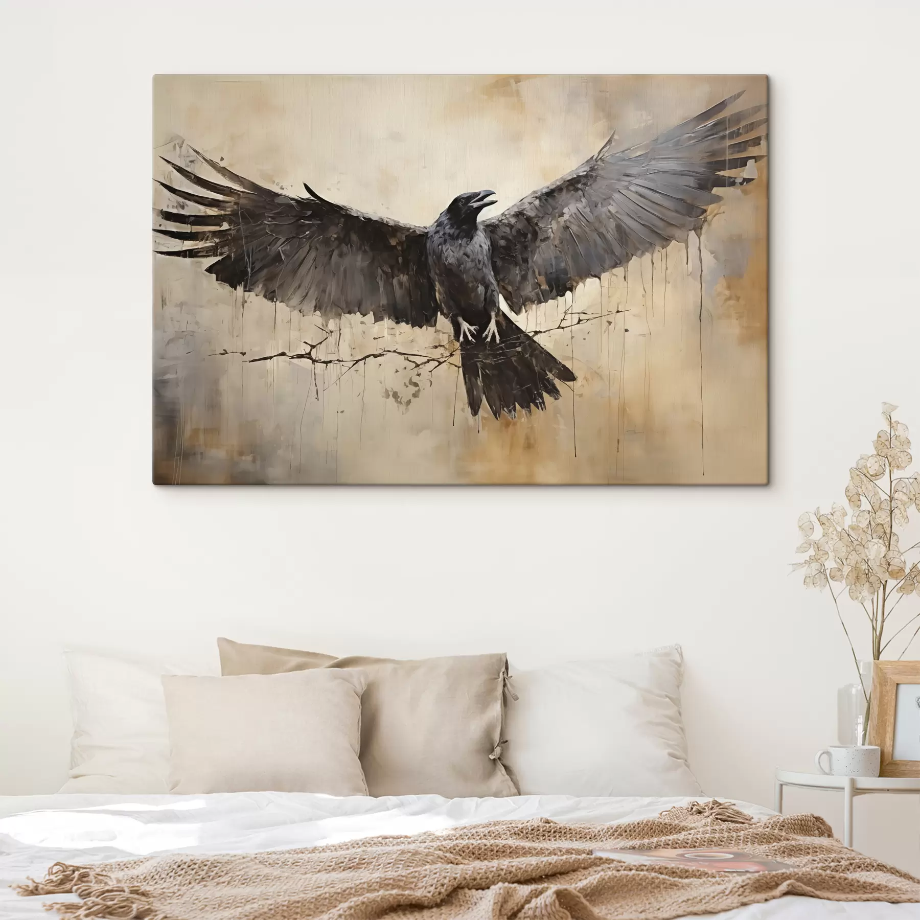 Fototapetes Melnais krauklis izpletis spārnus s40809