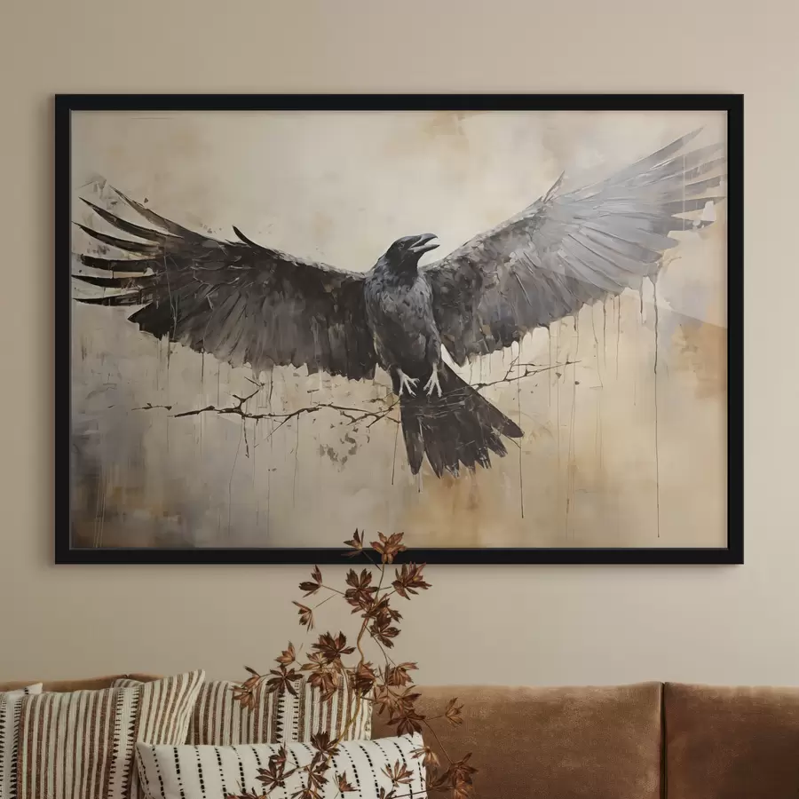 Fototapetes Melnais krauklis izpletis spārnus f40809