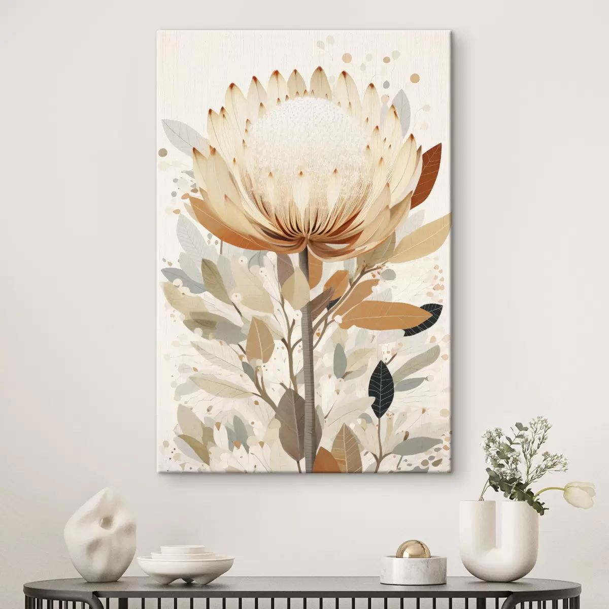 Glezna Ziedu krāsa maigā smilškrāsu paletē, ziedu abstrakcija s40818