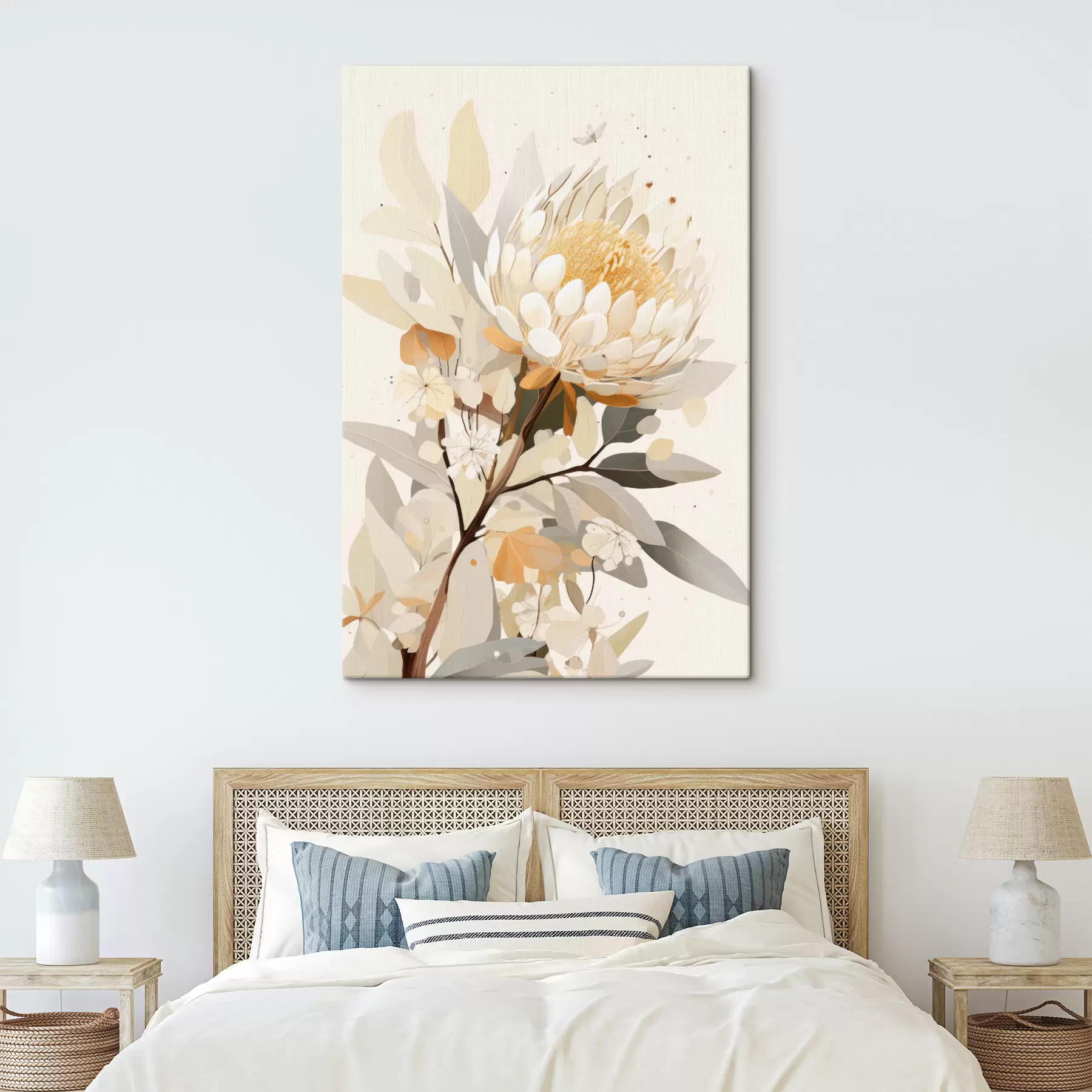 Glezna Protea ziedu maigi bēšs krāsu palete, ziedu abstrakcija s40819