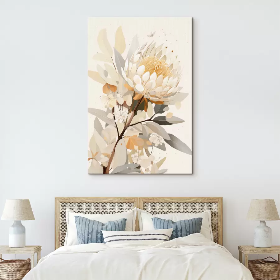 Glezna Protea ziedu maigi bēšs krāsu palete, ziedu abstrakcija s40819