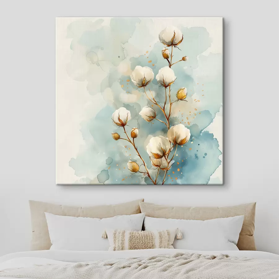 Glezna Kokvilnas zars uz akvareļa fona s40780