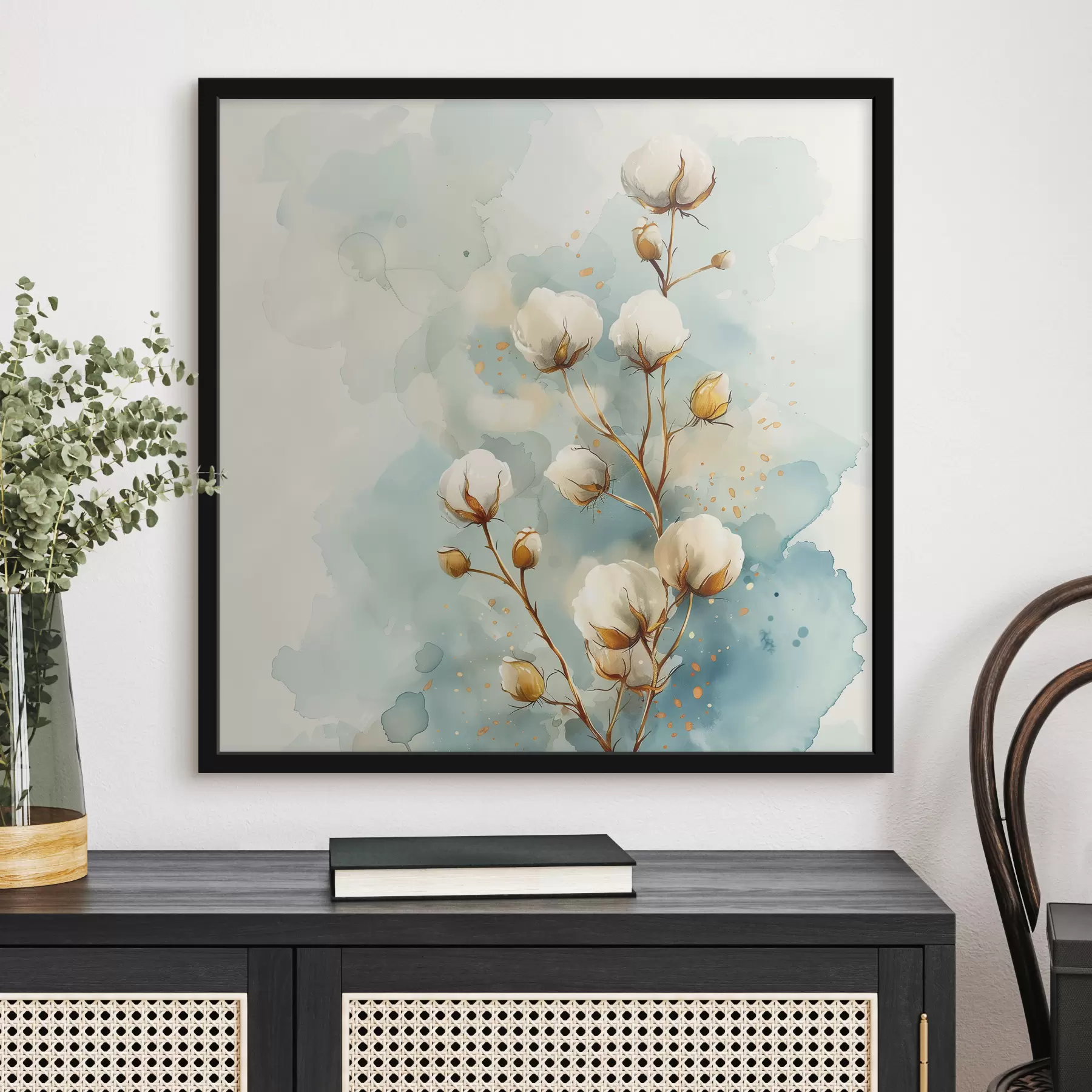 Fototapetes Kokvilnas zars uz akvareļa fona f40780