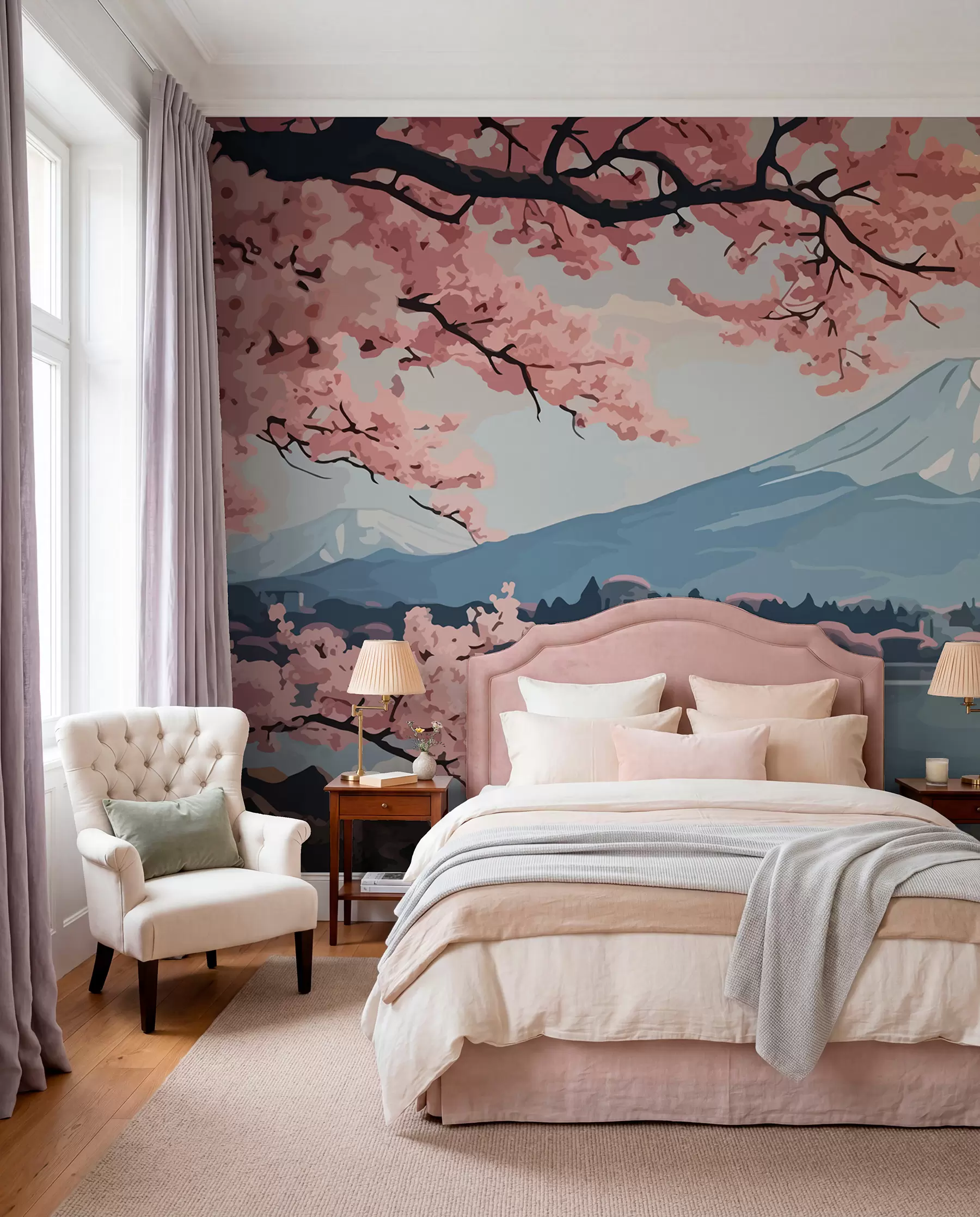 Fototapetes Sakura, kalni, akvarelis w01664