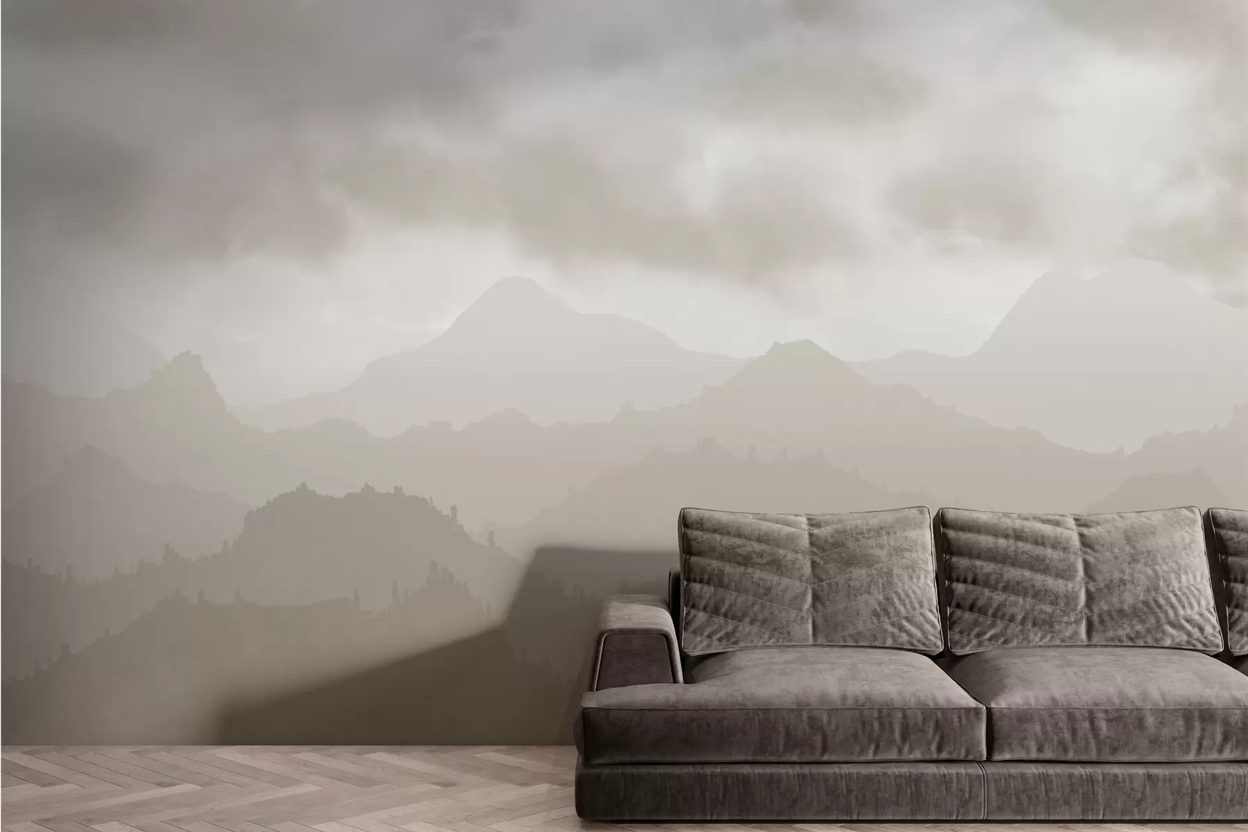 Fototapetes Miglaini kalni ar brūniem kumulveida mākoņiem debesīs w01637v1