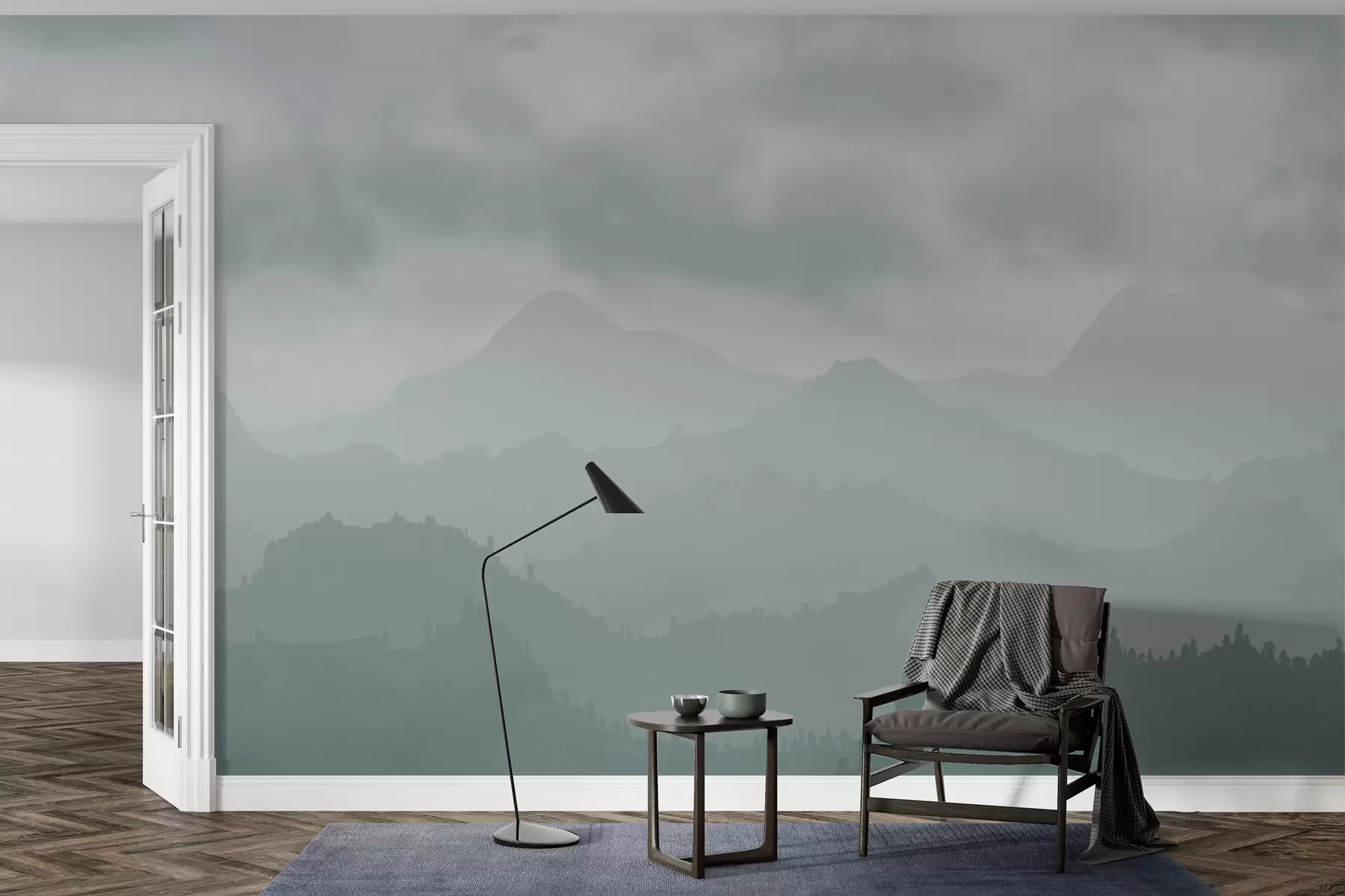 Fototapetes Miglaini kalni ar cirrus ziliem mākoņiem debesīs w01637v2