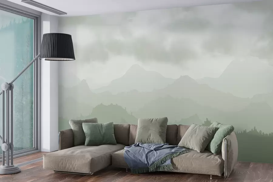 Fototapetes Miglaini kalni ar cumulus zeonaceous mākoņiem debesīs w01637v3