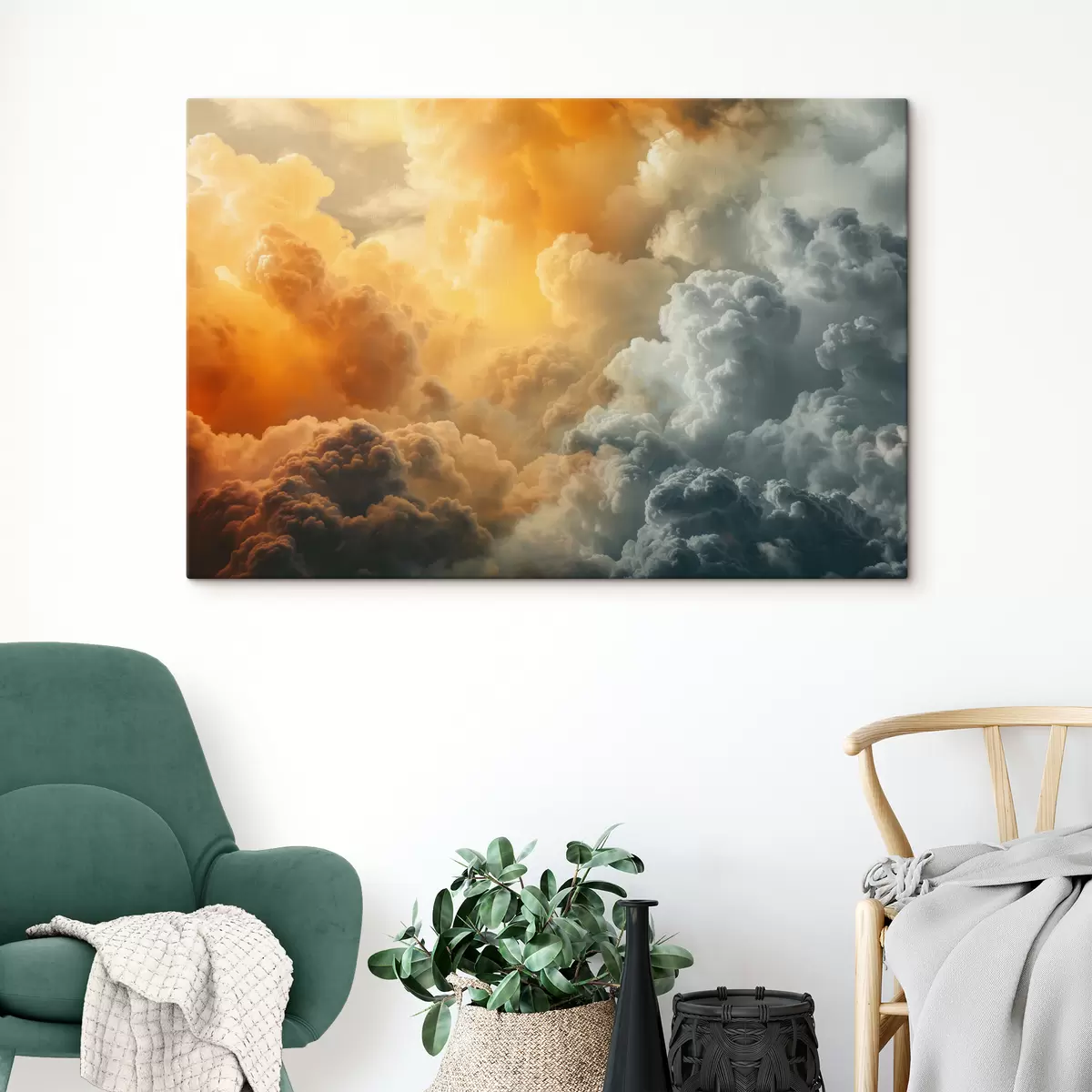 Glezna Mākoņi, tumši zils, oranžs, antikvariāts s40785