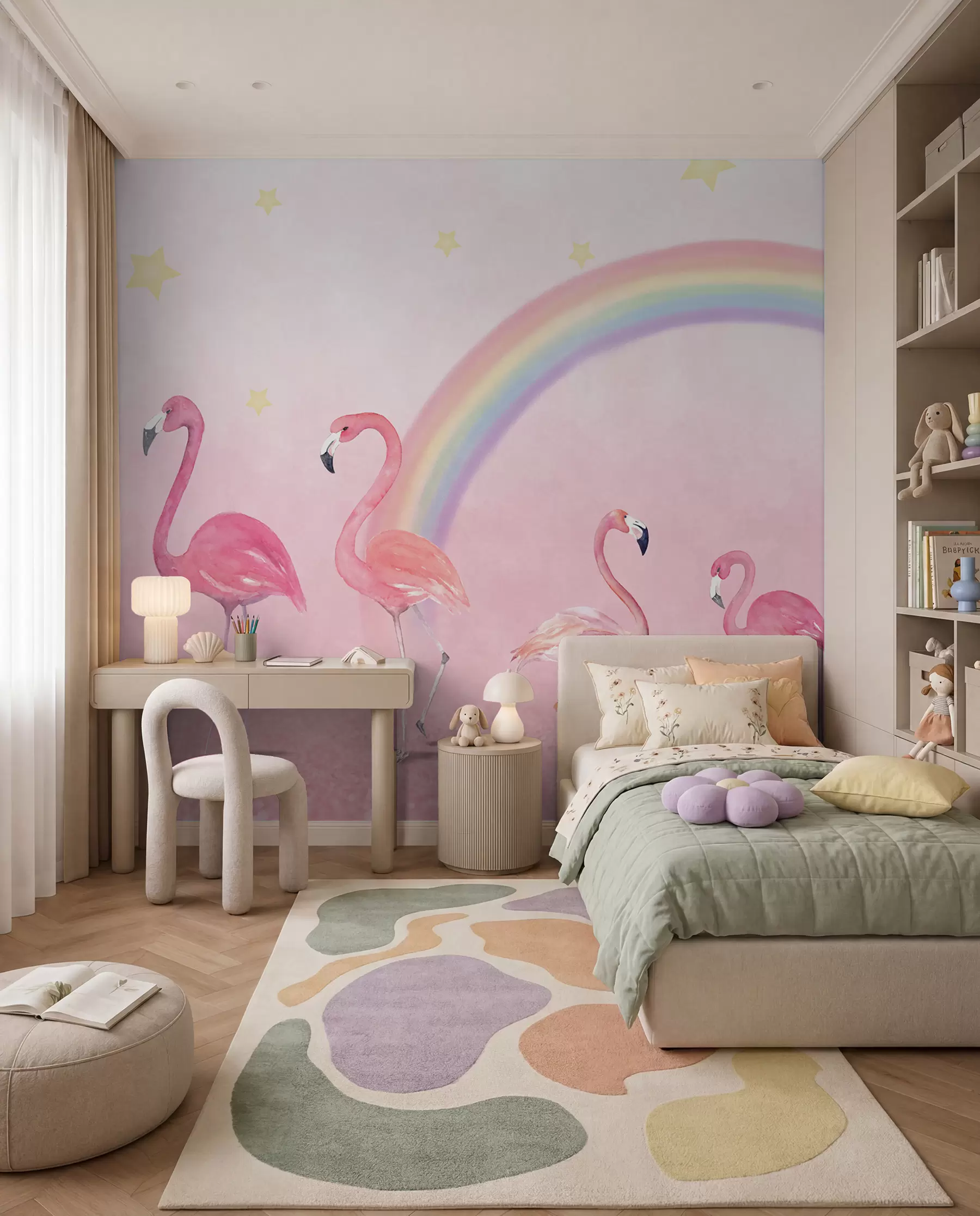 Fototapetes Putns, varavīksnes e lielais flamingo u29070
