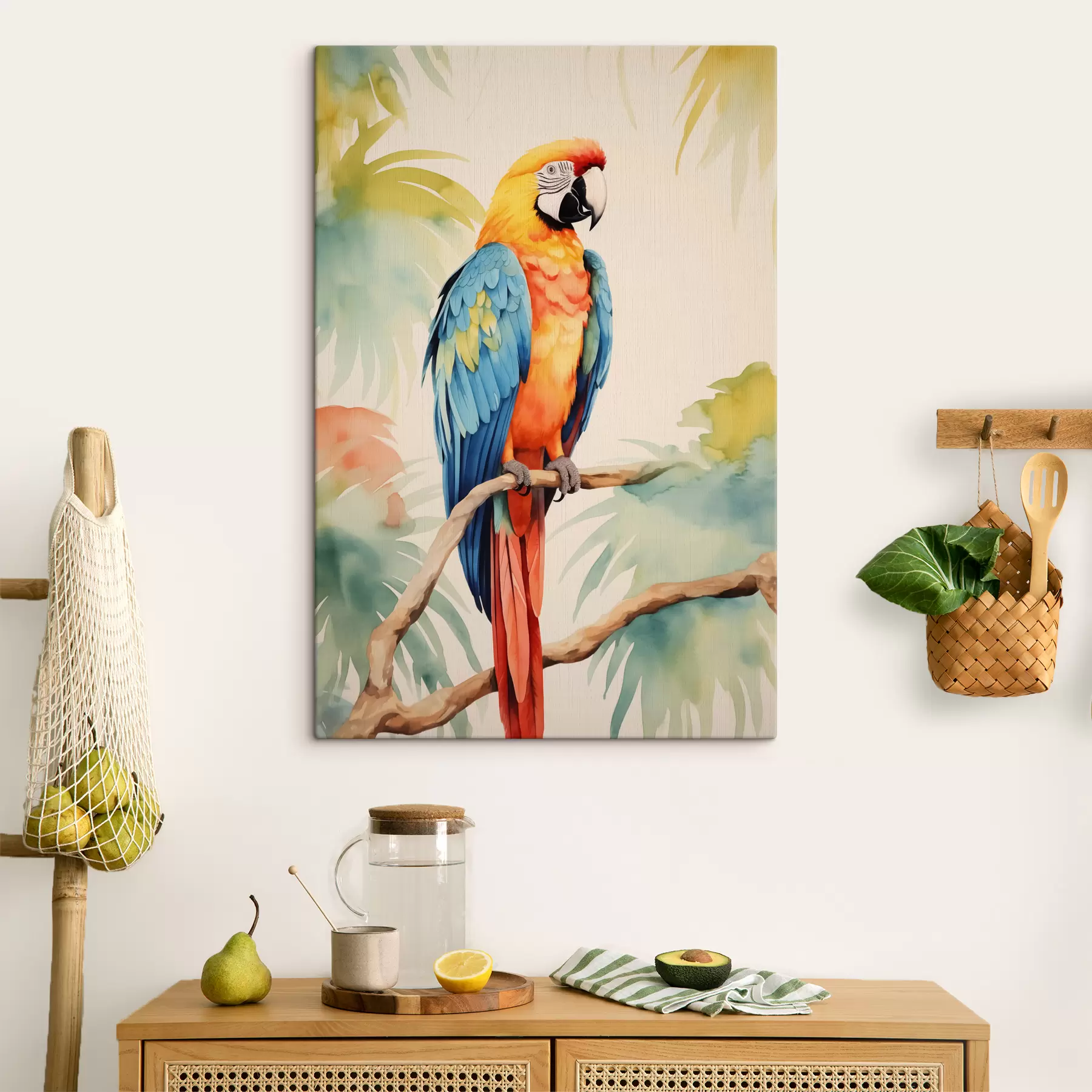 Fototapetes Krāsains papagaiļpapagailis sēž uz zara s40879