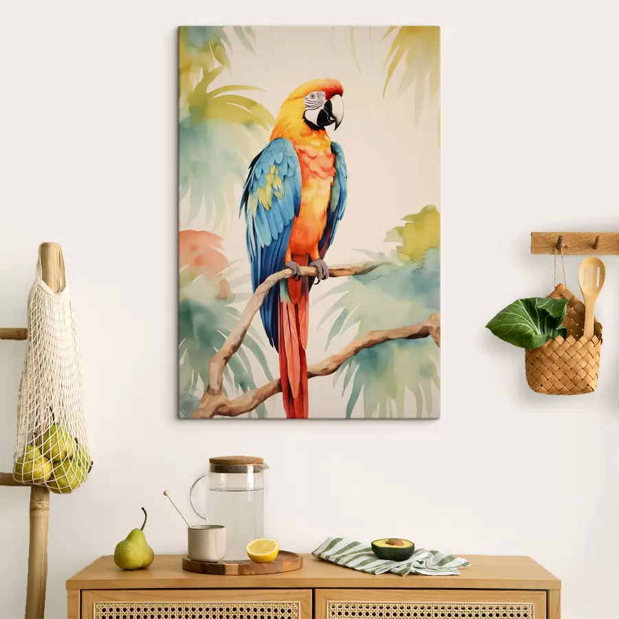 Glezna Krāsains papagaiļpapagailis sēž uz zara s40879