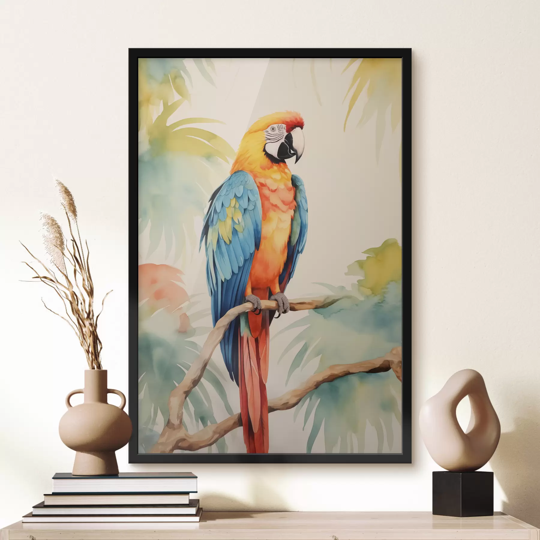 Glezna Krāsains papagaiļpapagailis sēž uz zara f40879