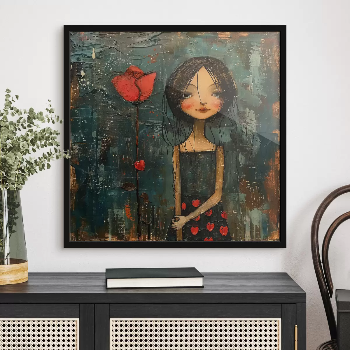 Plakāts Meitene ar ziedu f40897