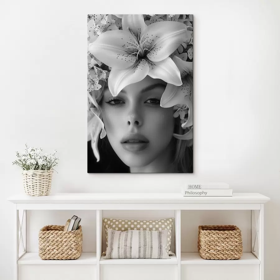 Glezna Baltas lielas lilijas un meitenes seja s40937