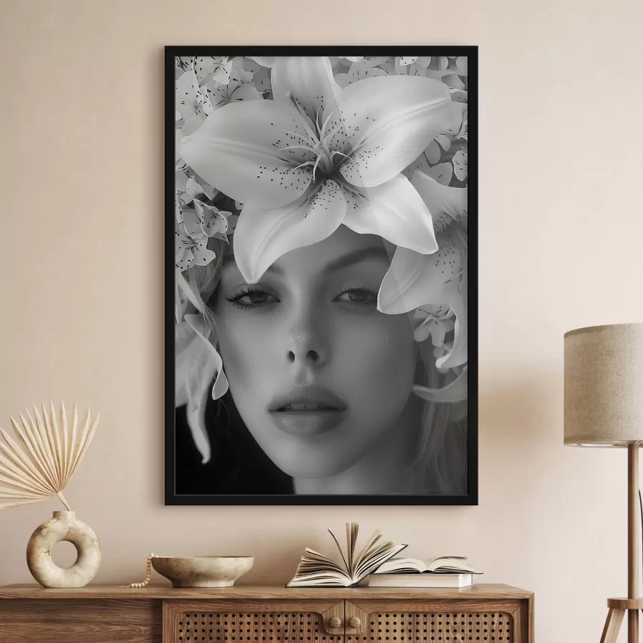 Fototapetes Baltas lielas lilijas un meitenes seja f40937