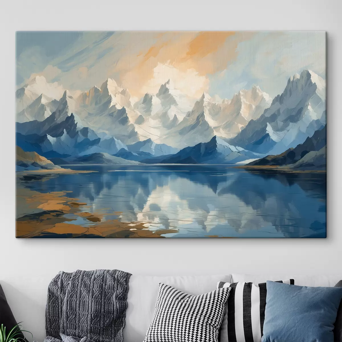 Glezna Ezers un sniegotie kalni s40861