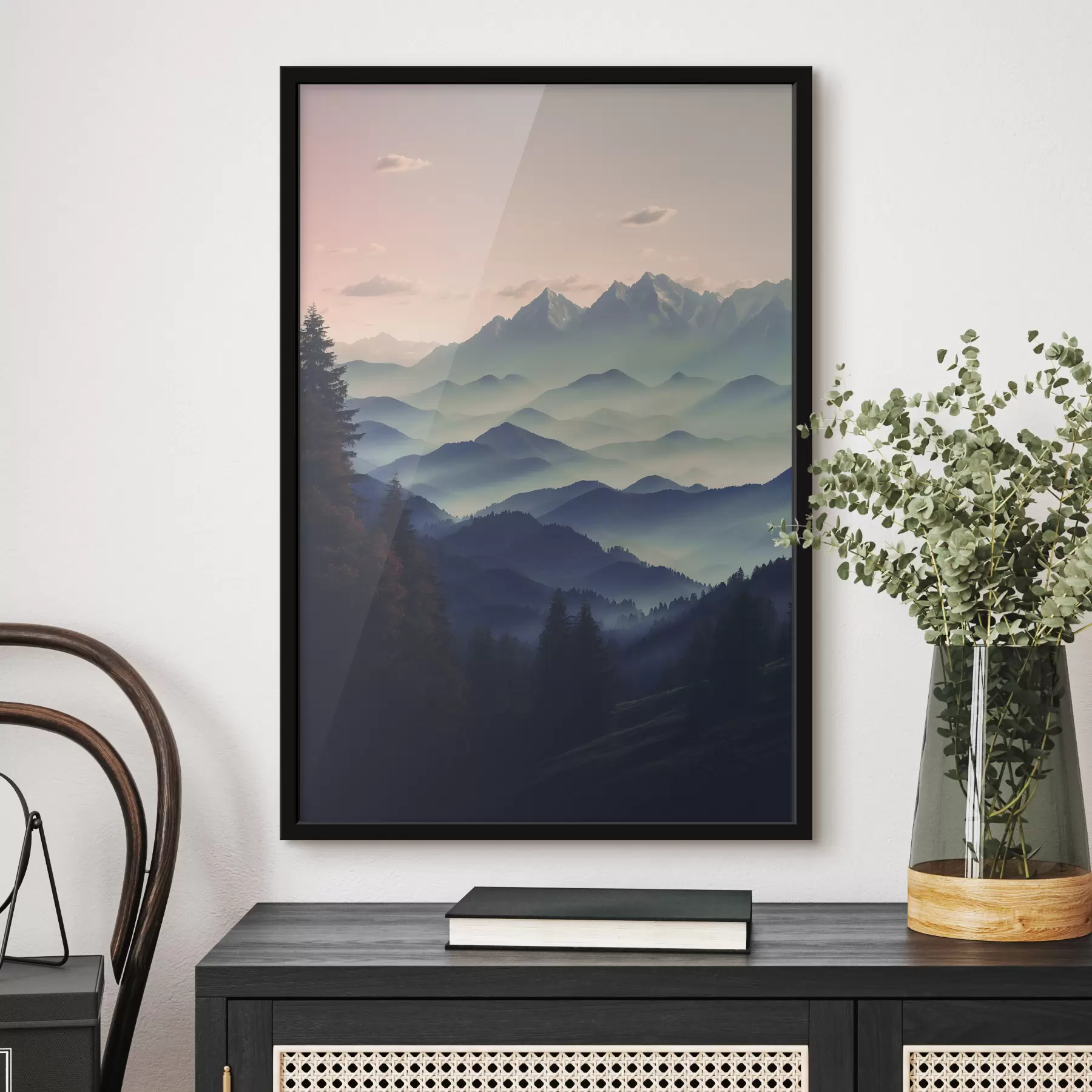 Glezna Kalnu skats miglā f40851