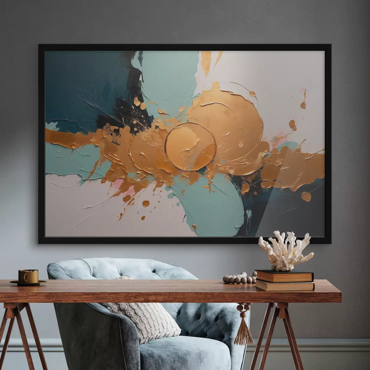 Plakāts Abstraktā eļļas glezna ar baltu, melnu krāsām f40855