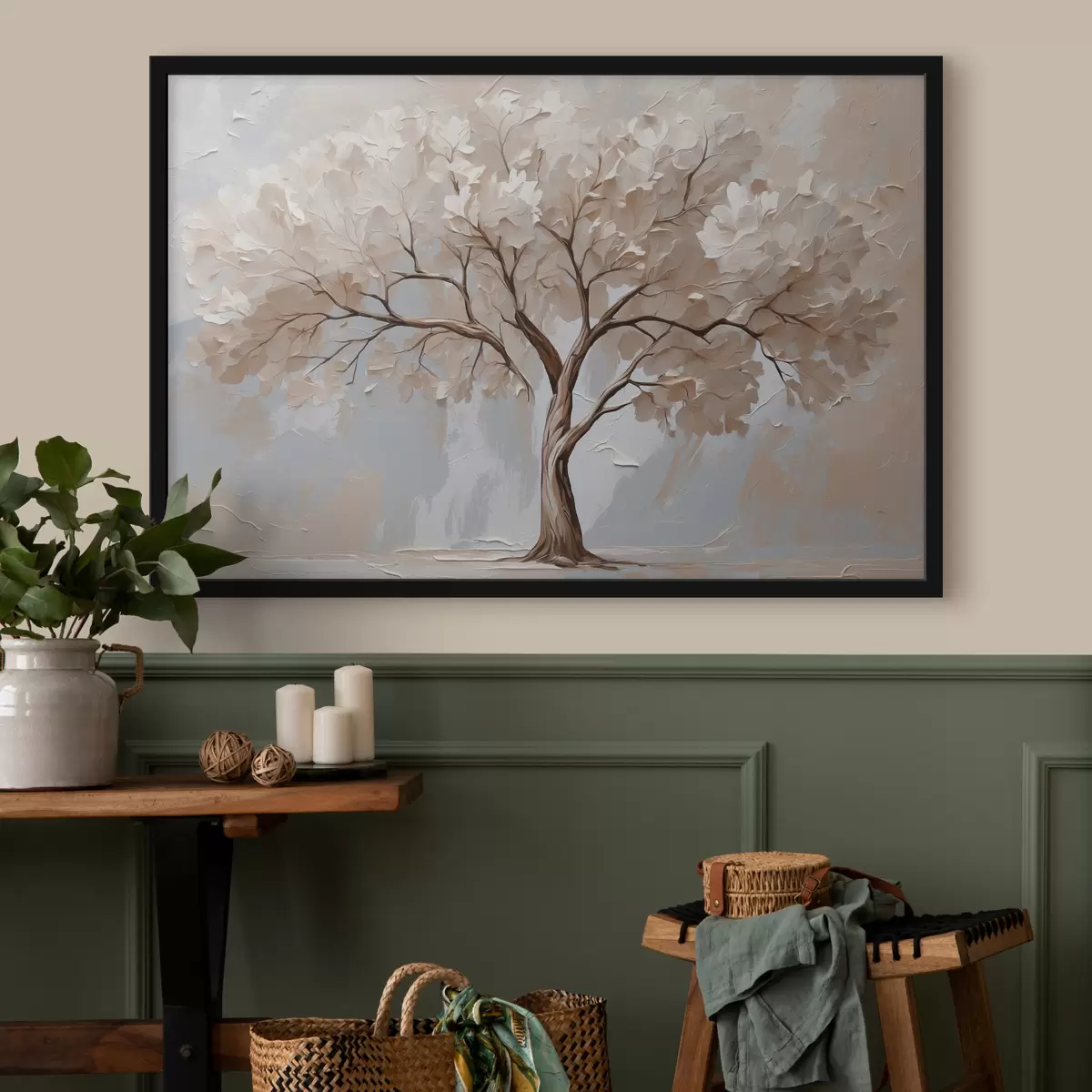 Plakāts Balts koks uz abstrakta eļļas fona f40860