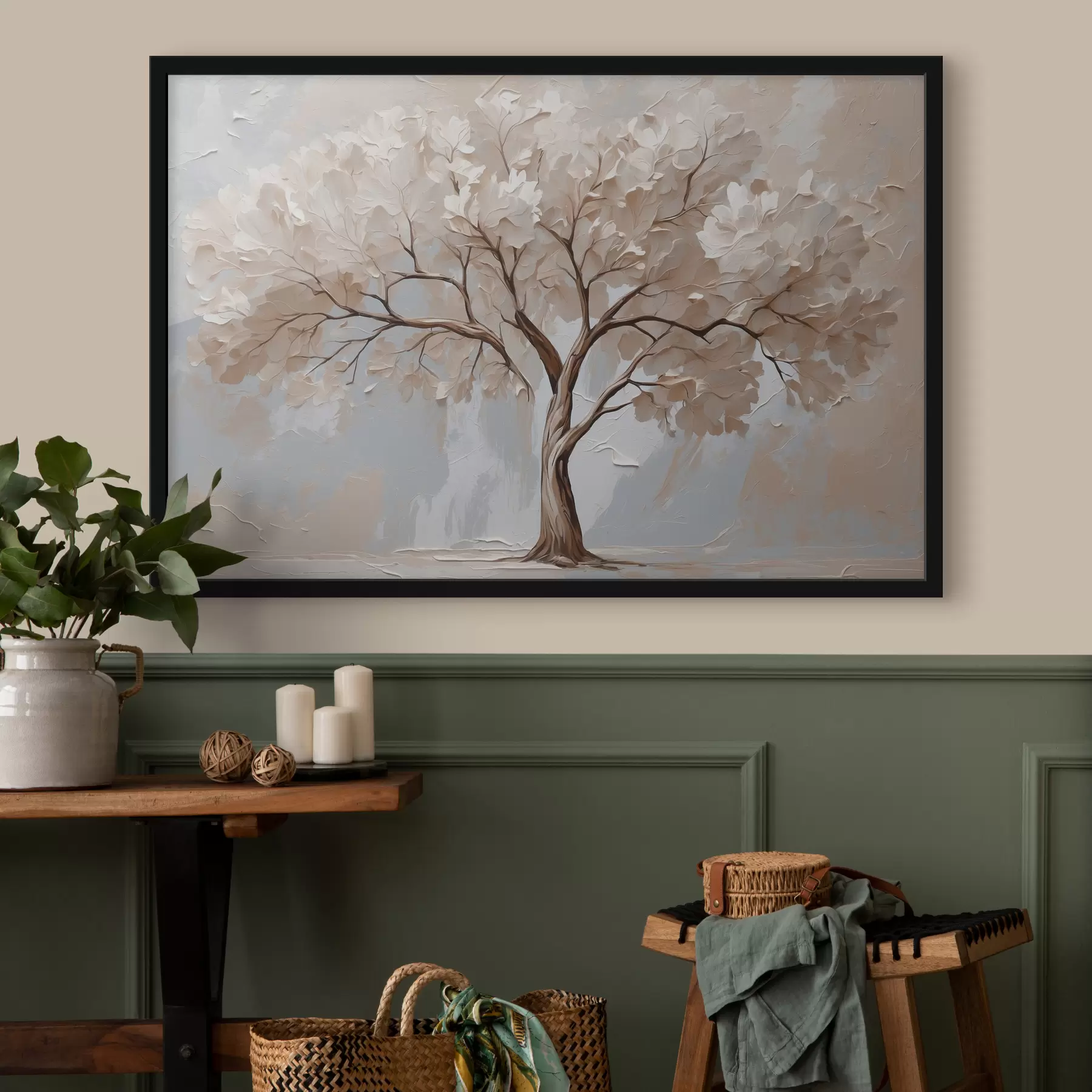 Fototapetes Balts koks uz abstrakta eļļas fona f40860