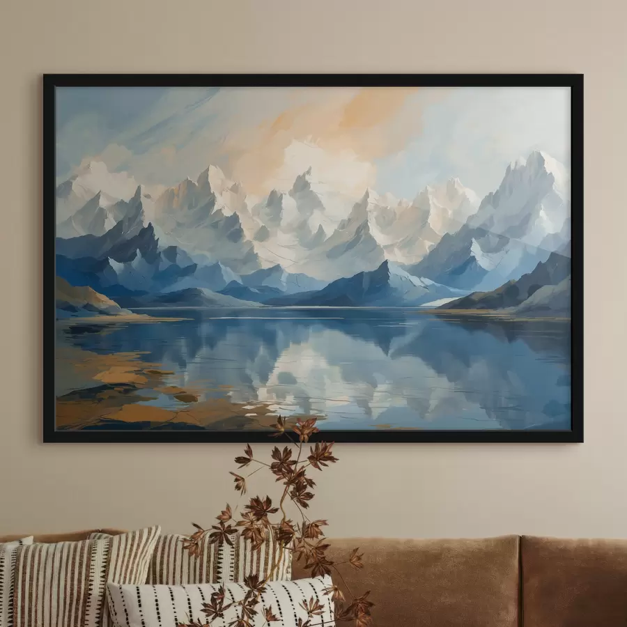 Fototapetes Ezers un sniegotie kalni f40861