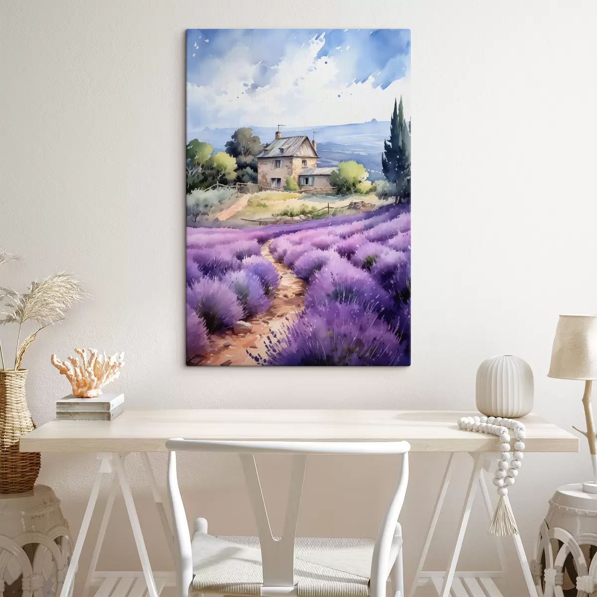 Glezna Lauku māja ar kalniem fonā netālu no lavandu lauka s41012
